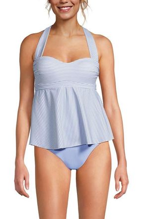 Lands End Sweetheart Fauxkini One Piece in Soft Cloud Blue Mini Stripe at Nordstrom, Size 12