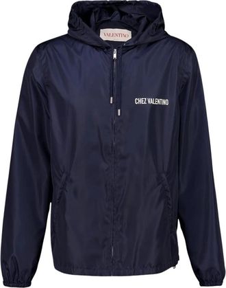 Valentino Garavani Blauwe Nylon Hooded Windbreaker - Heren - Zomerjassen - Blauw - L - Nylon - Jassen
