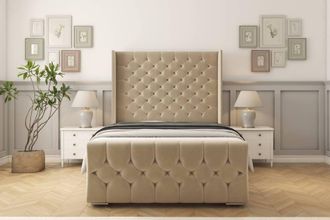 Sloomy Luthor Coniston Frame-Mattress - 50 Upholstered Wingback Headboard in Cream | Size: Small Double