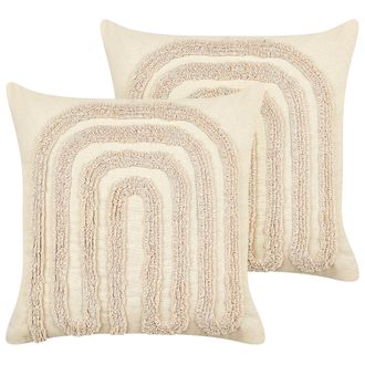 Beliani Beliani - Conjunto De 2 Cojines Decorativos De Algod&oacute;n Con Motivo Abstracto Color Beige 45 X 45 Cm Tatsoi