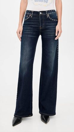 Re/Done Mid Rise Wide Leg Jeans In Barely Worn Studded