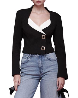 Avec Les Filles Contrast Lapel Cropped Blazer