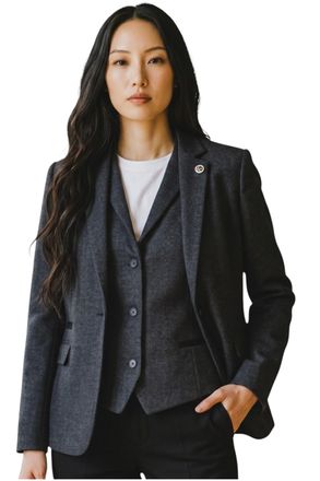 TruClothing Womens Black Herringbone Wool Tweed Blazer Waistcoat 2 Piece Set - WS-1