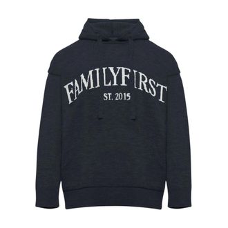 Family Fir$t Milano Family First - Logo-gebreide Hoodie - Heren - Sweatshirts & Hoodies - Blauw - Maat: XL Wol