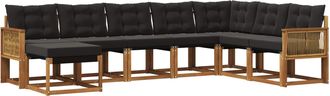 vidaXL Conjunto De Sof&aacute;s De Exterior 8 Uds. Natural Y Negro Vidaxl