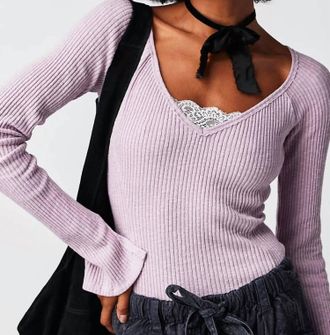 Free People Passing Thru Layering Tee In Iilac