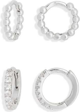 Nordstrom Rack Demi Fine Set of 2 Huggie Hoop Earrings in Clear- Silver at Nordstrom Rack