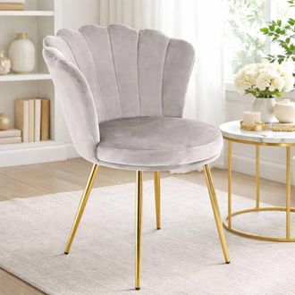Genesis Freya Velvet Accent Chair Petal Back Plush Upholstered Modern Chair in Taupe | Size: 1 Seater