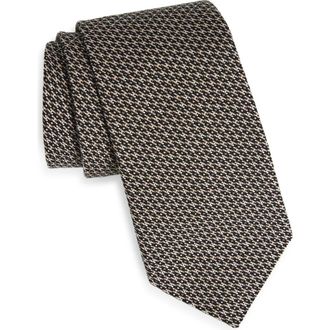 BOSS Angled Check Cotton & Silk Tie in Medium Brown at Nordstrom Rack