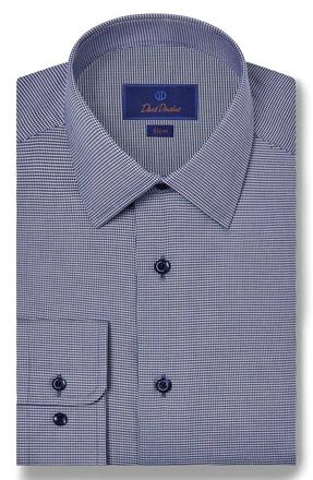 David Donahue Slim Fit Micro Houndstrooth Stretch Cotton Twill Dress Shirt in Navy at Nordstrom, Size 16 - 32