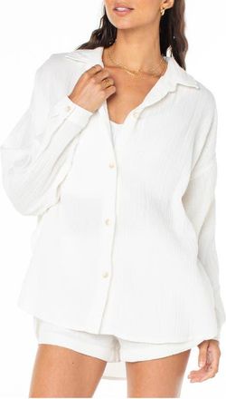 Roxy Morning Time Cotton Gauze Button-Up Shirt in Egret at Nordstrom, Size X-Small