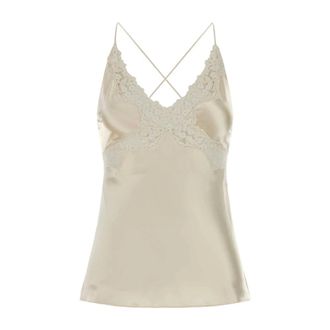 Alberta Ferretti Alberta Ferretti, Sleeveless Tops, female, White, Size: XS Satin Top with V-neck