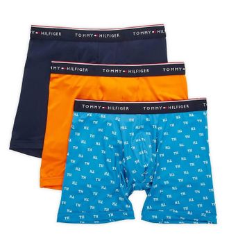 Tommy Hilfiger Mens 3-Pack Microfiber Boxer Brief In Tangerine/blue/navy