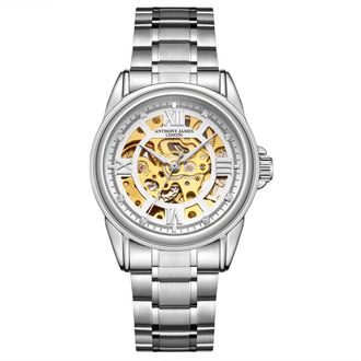 Anthony James Met de hand gemonteerd, beperkt verkrijgbaar Skeleton Steel-herenhorloge van Anthony James