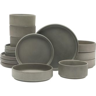 Gibson Home 16 Piece Reactive Glaze Stoneware Plates and Bowls Dinnerware Set in Grey at Nordstrom