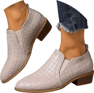 Generic Ladies Ankle Boots for Women Low Heel 2025, Womens Black Ankle Boots Chunky Heels Platform Heeled Short Booties Leather Shoes Walking Outdoor Fall Wes