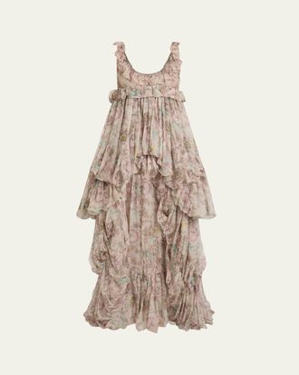 Chlo&eacute; Floral Ruffle Tiered High-Low Balloon Babydoll Dress
