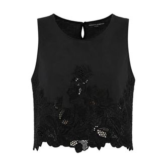 Ermanno Scervino Sleeveless Tops, female, Black, Size: XS Sleeveless Lace-Hem Top