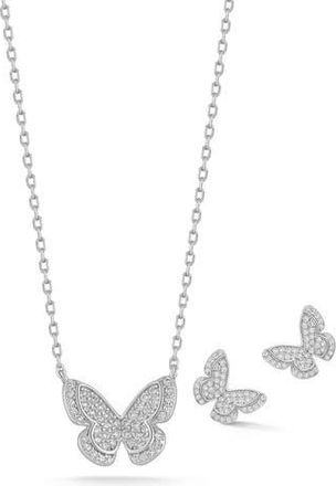 Glaze Jewelry CZ Butterfly Pendant & Stud Earrings Set in Silver at Nordstrom Rack