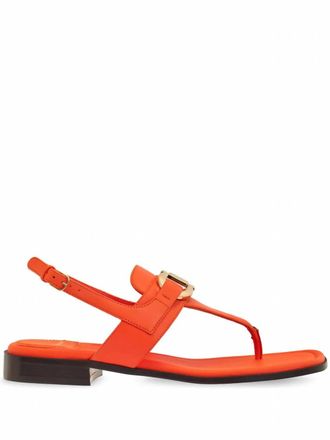 Ferragamo Womens Gancini Leather Flat Sandal In Orange