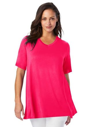Jessica London Stretch Knit V-Neck Swing Tunic in Pink Burst at Nordstrom, Size Medium