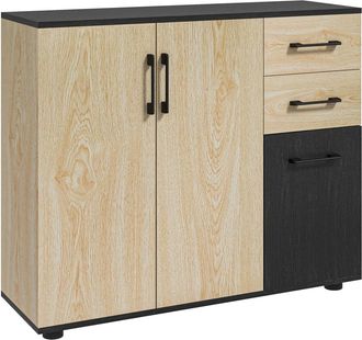 HOMCOM Aparador de sal&oacute;n 90x30x75.5 cm negro y natural