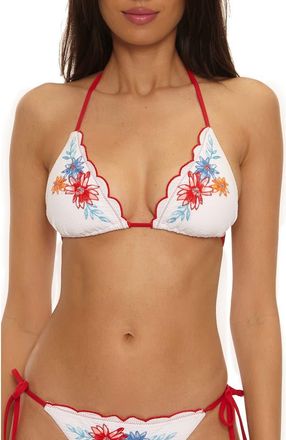 BECCA by Rebecca Virtue Countryside Embroidered Bikini Top in White at Nordstrom, Size Medium