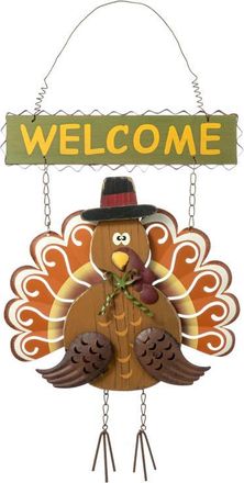 Glitzhome Iron Wooden Turkey Welcome Wall Decor in Orange at Nordstrom, Size Medium