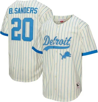 Mitchell & Ness Mens Mitchell & Ness Barry Sanders Cream Detroit Lions Name & Number Mesh Button-Up Baseball Jersey at Nordstrom, Size Xxx-Large