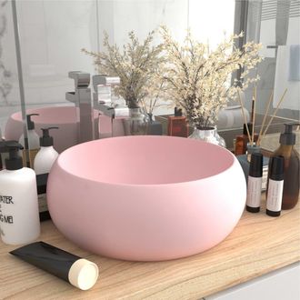 Berkfield Home Luxury Wash Basin Round Matt Pink 40x15 cm Ceramic