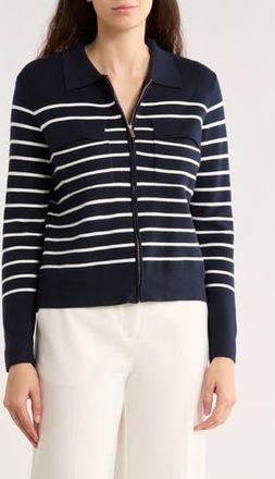 T Tahari Milano Stripe Crop Sweater Jacket in Navy Blue/White Star Stripe at Nordstrom Rack, Size X-Small