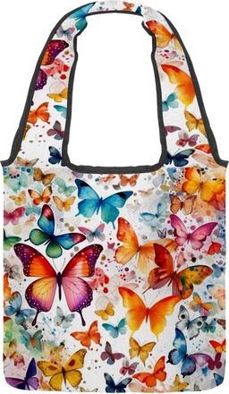 Generic Watercolor Colorful Butterflies Reversible Canvas Shoulder Tote - Double-Sided Print, 12oz Cotton, 27cm Drop, Fold-Flat Bag for Travel, Shopping, Stre