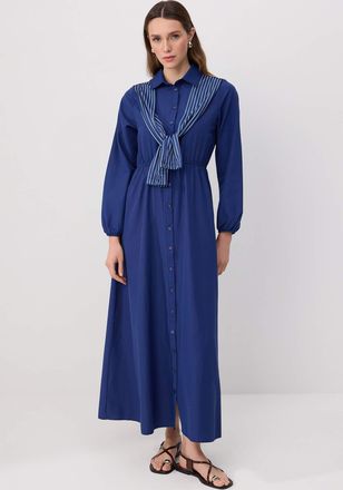 Trendyol Modest Dames Donkerblauw Effen Maxi Lang Casual Blousejurk Modest Jurken