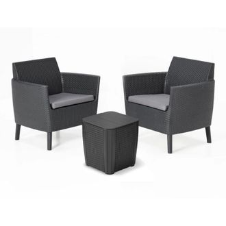 Keter Set 2 Poltrone + Tavolino contenitore con Cuscini salemo balcony Grafite - Keter