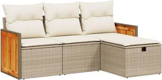 vidaXL Juego De Sof&aacute;s Jard&iacute;n Con Cojines 4 Pzas Rat&aacute;n Sint&eacute;tico Beige Vidaxl