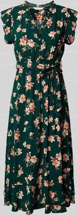 Apricot Kleid aus Viskose mit Bindeg&uuml;rtel und Volantsaum in Gruen, Gr&ouml;&szlig;e XXL