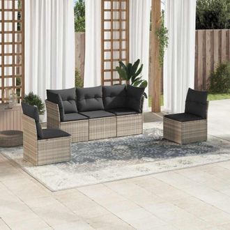 vidaXL Vidaxl - Set De Sof&aacute;s Jard&iacute;n Y Cojines 5 Pzas Rat&aacute;n Sint&eacute;tico Gris Claro