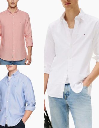 Tommy Hilfiger Mens Tommy Hilfiger Mens Shirts XM05382 Solid Heritage Oxford Breathable Cotton Shirt - Cream - Size: 40/Regular