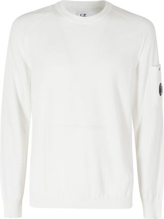 C.P. Company Cream Cotton Crepe Crewneck Lens Label Cotton Sweater