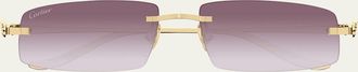 Cartier Panther Rimless Rectangle Metal Sunglasses