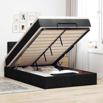 vidaXL Vidaxl - Cama Otomana Con Colch&oacute;n Y Luces Led Tela Negra 120x190 Cm