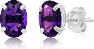 MAX + STONE 14k Yellow or White Gold 7x5mm Oval Stud Earrings with Push Backs