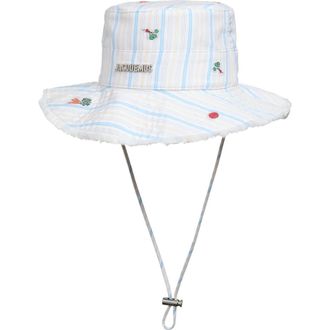 Jacquemus Le Bob Artichaut Frayed Brim Bucket Hat in Jacquard Classic Stripes at Nordstrom, Size 58