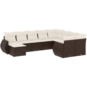 vidaXL Set De Sof&aacute;s De Jard&iacute;n 10 Pzas Y Cojines Rat&aacute;n Sint&eacute;tico Marr&oacute;n Vidaxl