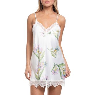 In Bloom by Jonquil Elyse Lace Trim Print Satin Chemise in Ivory at Nordstrom, Size X-Small