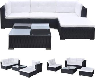 vidaXL Set muebles de jardín 5 piezas y cojines ratán sintético negro Vidaxl