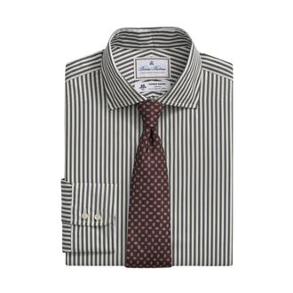 Brooks Brothers Gestreepte Regular Fit Thomas Mason Overhemd met English Spread Collar - Heren - Zakelijke Overhemden - Groen - L - Katoen - Overhemden