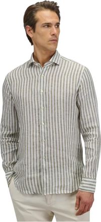 Xacus Camicia Collo Francese Righe Lino - Heren - Casual Overhemden - Groen - S - Leer - Overhemden