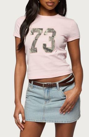 Edikted 73 Camo Shrunken Graphic T-Shirt in Light-Pink at Nordstrom, Size X-Small
