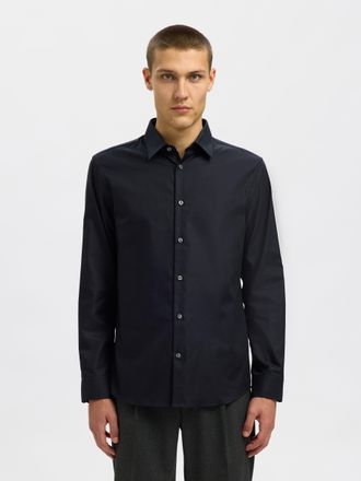 Selected Langarmhemd SELECTED SLHSLIMCLARK SHIRT LS NOOS, Herren, Gr. XXL, N-Gr, schwarz, Web, Obermaterial: 100% Baumwolle, unifarben, slim fit, 2-Knopf-Mansc